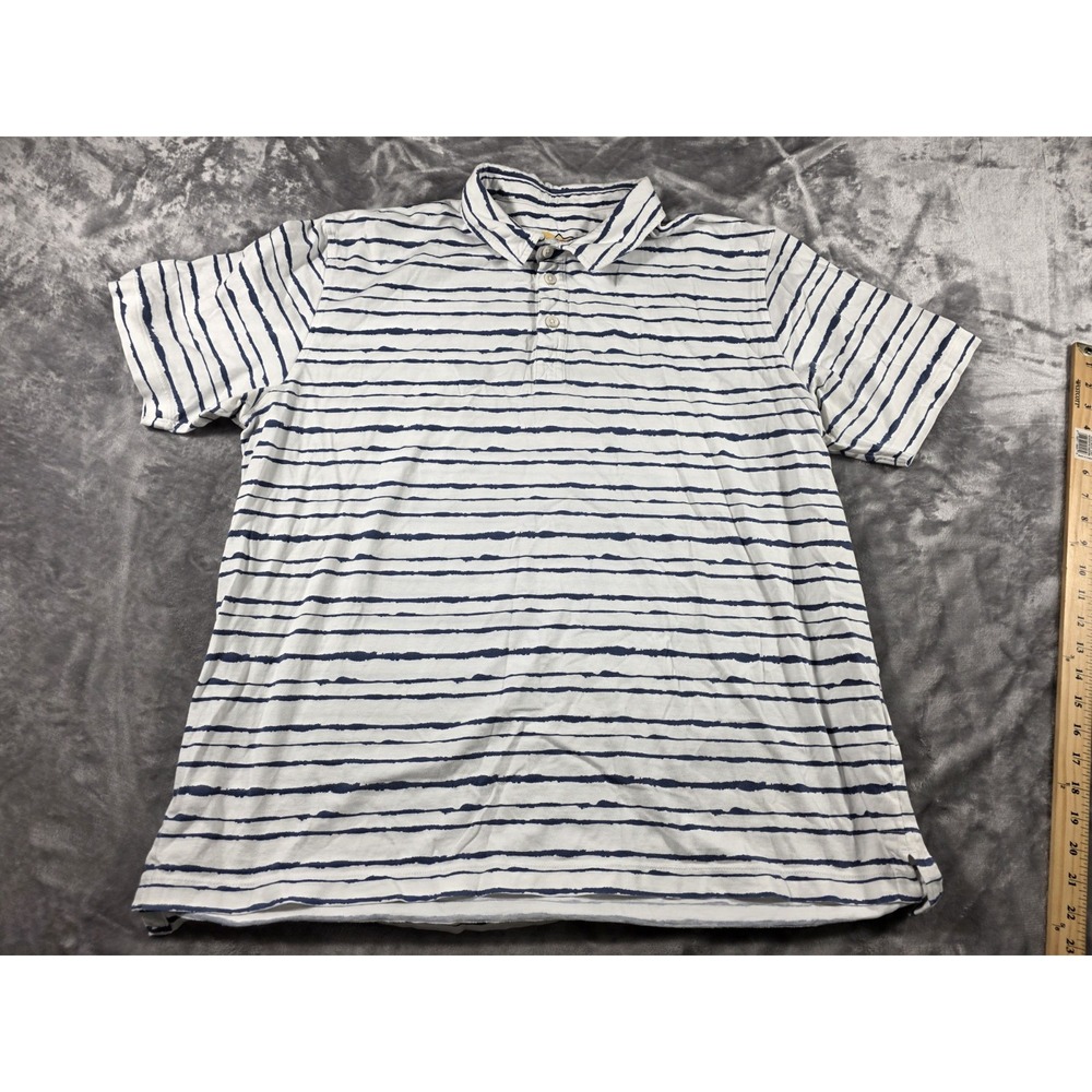Orvis Polo Shirt Mens XL White/Blue Cotton Striped Short Sleeve Pullover